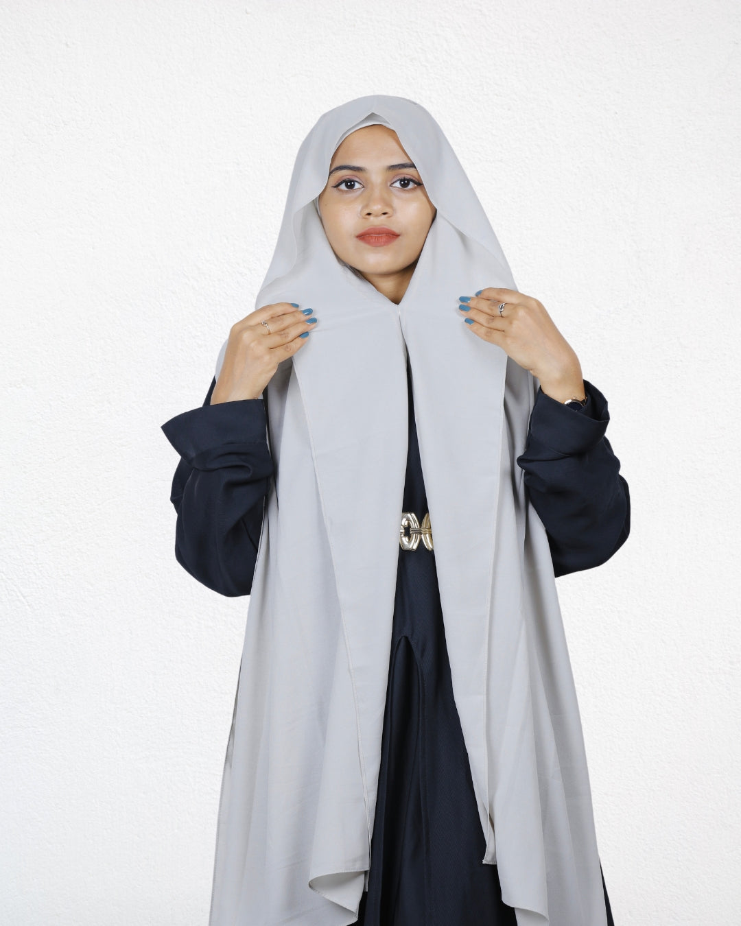 The Silver Slider Mag Hijab has a magnetic closure for quick and easy styling.